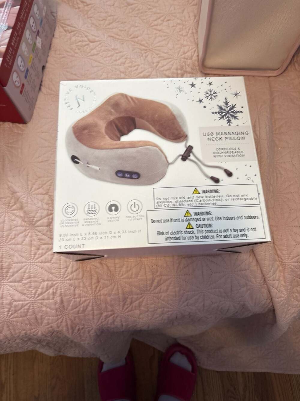 Festive Voice Collection USB Massaging Neck Pillow Cordless and Rechargeable